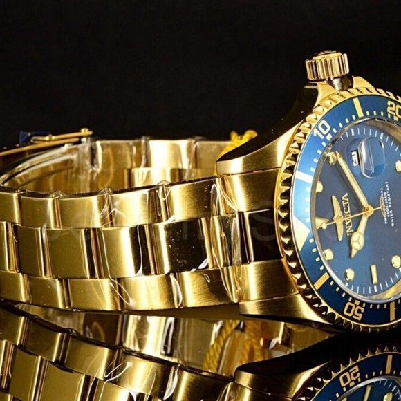 NEW Invicta Classic Pro Diver 43MM Blue Sunray Dial Gold Tone SS Bracelet Watch - Picture 6 of 10